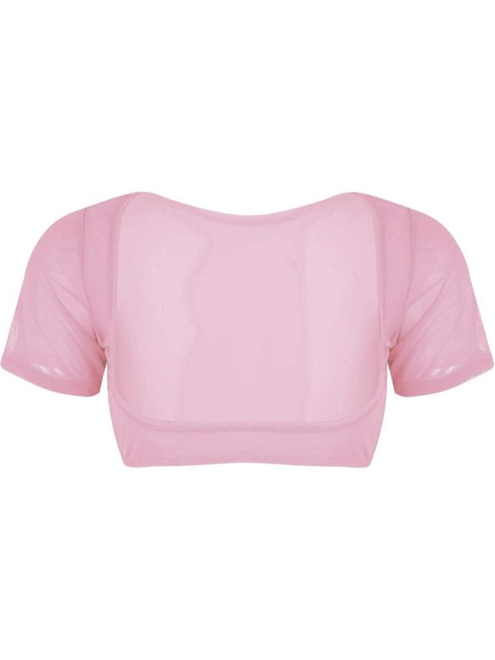 Women's Pink Mesh Open Bust Short Sleeve Spandex Belly Dance Crop Top